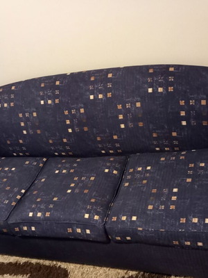 Three-seater sofa like new, blue with square patterns