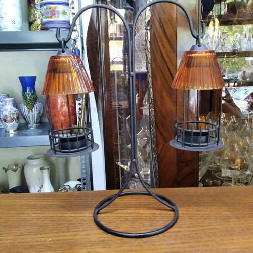 Tabletop candlestick with double bases like new, metal stand