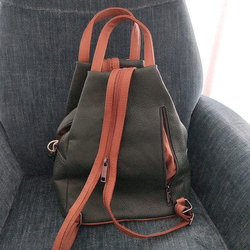 Baci & Abbracci green shoulder crossbody backpack bag with brown details like new