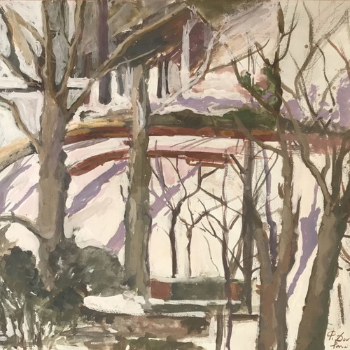 Painting by F. Douvi used, oil on cardboard 1971