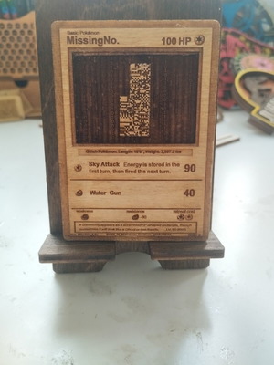 Wooden Pokemon decorative card with stand, MissingNo