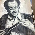 Πίνακας ζωγραφικής «Βασίλης Τσιτσάνης» ζωγράφος P.Crom. σκόνες αγιογραφίας σε σκληρό χαρτί διάσταση 50x70 cm