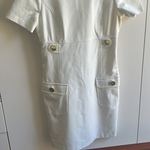 Cream dress Donna Morgan ponte knit with gold buttons and pockets new M/L