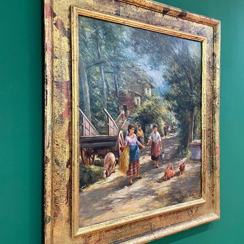 Oil painting by Italian artist like new with gold handmade frame