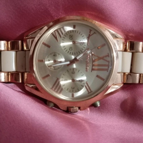 Wristwatch women's used, beige and gold
