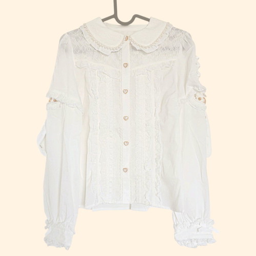 White Jirai Kei lace and ruffle trim blouse like new
