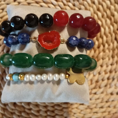 Bracelets set of 4 with natural stones, new, multicolor