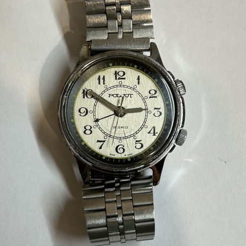 Poljot Signal mechanical wristwatch with alarm used, white and silver