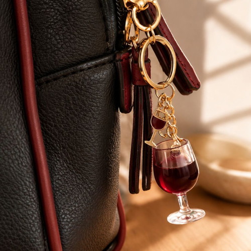 Mini Keychain Wine O'Clock 3D Red Wine Glass with Charm new