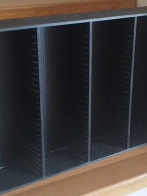 Wooden black CD shelf used, 54x38 cm