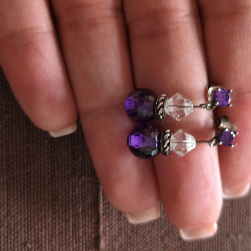Purple Earrings with Crystal Beads like new