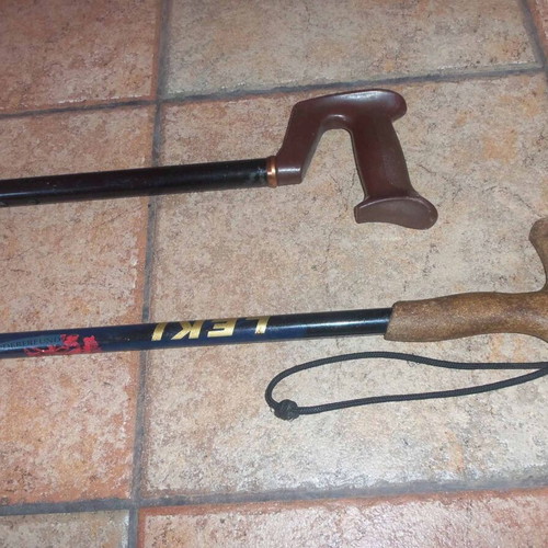 Adjustable walking sticks used, set of 2, lengths 95 & 85 cm