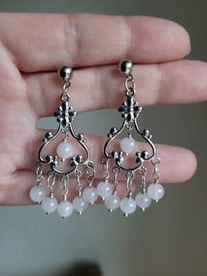 Earrings with rose quartz used, stainless steel handmade