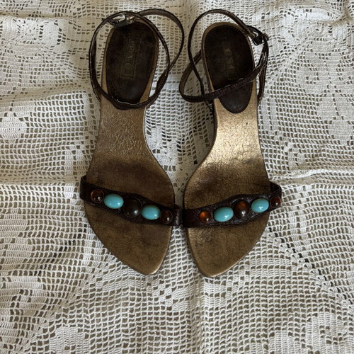 Exe kitten heels sandals used, size 38, brown with stones