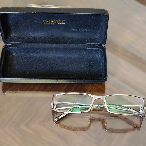 Versace eyeglasses metal frame silver used with embossed Medusa and case