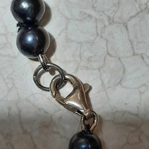 Necklace with black pearls very long with 925 silver new, from personal collection, unworn