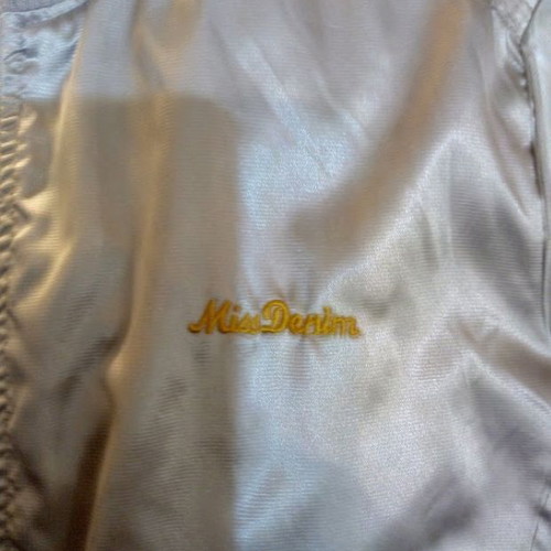 Miss Denim satin bomber jacket silver like new, size L