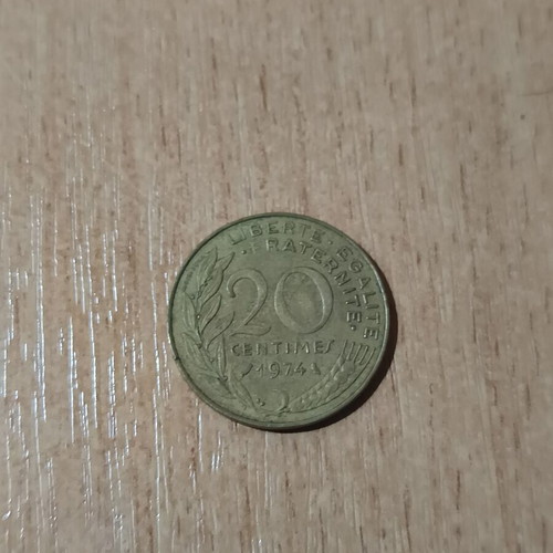 French 20 Centimes Coin 1974 used, Marianne design