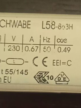 Electromagnetic transformer 1X58W new for fluorescent lamps