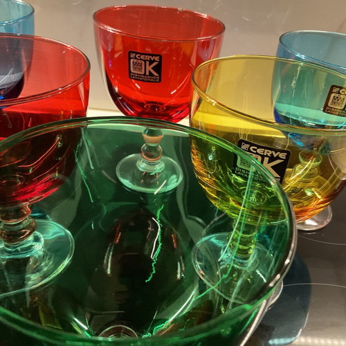 CERVE Deep Ice Cream Bowls Set of 6, Like New, Multicolored Glass