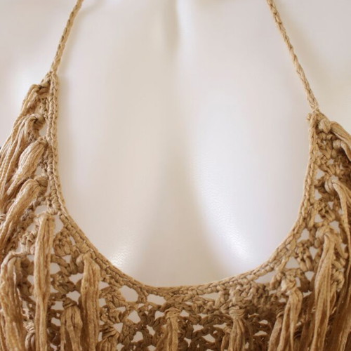 Beachwear one-piece new, boho chic brown with tassels