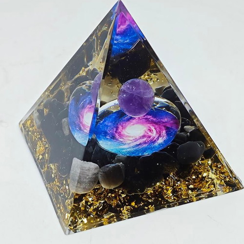 Orgonite Pyramid with Amethyst and Galaxy Design like new
