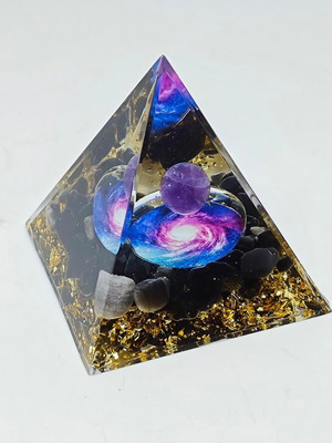 Orgonite Pyramid with Amethyst and Galaxy Design like new