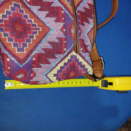 Crossbody bag used multicolor fabric and leatherette