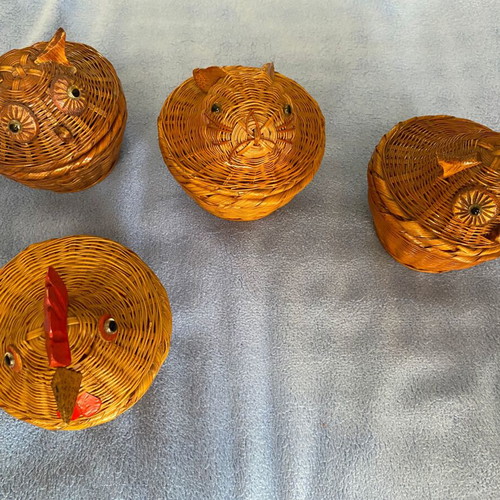 Animal ornaments set of 4, natural bamboo, handcrafted