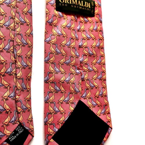 Silk tie salmon with geese Teo Grimaldi like new