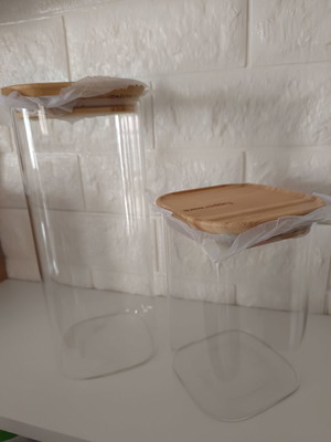 Tupperware Crystal Bamboo Food Storage Containers 1.9 & 1.1 L