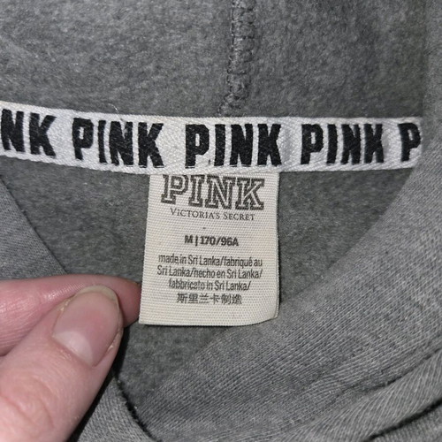 PINK Victoria’s Secret grey cropped hoodie with lace-up sleeves, like new, size M