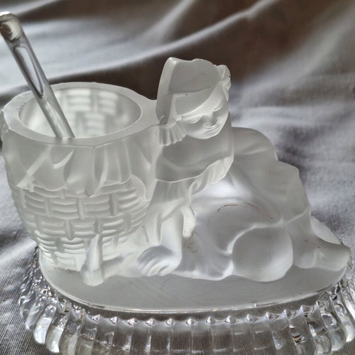 Baccarat style ice crystal jar like new for mustard