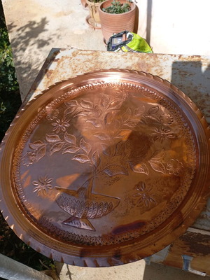 Decorative copper plate used, 49 centimeters diameter