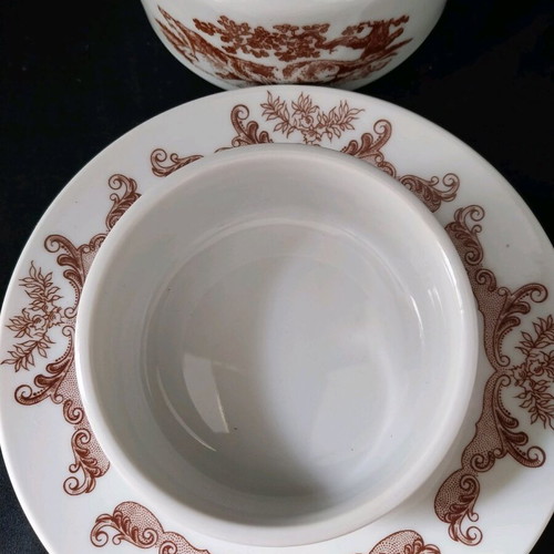 Vintage Bohemian Czechoslovakia "Brown Henriette" Pattern Round Butter Dish with Lid