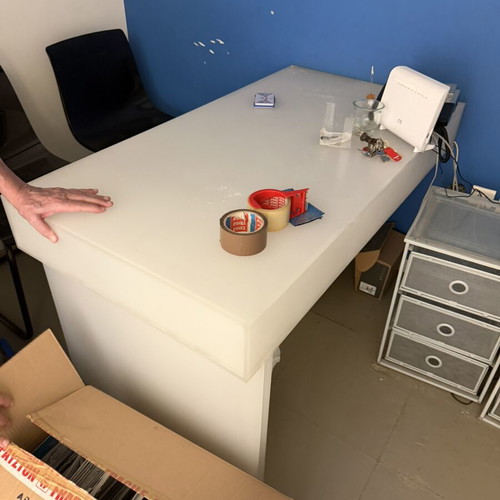 Plexiglass desk with 2 chairs used, white translucent acrylic