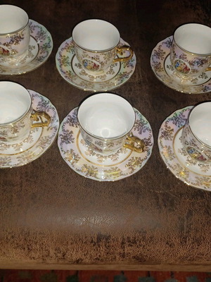 Tea set porcelain and crystal from Czechia like new, 6 cups and 6 saucers