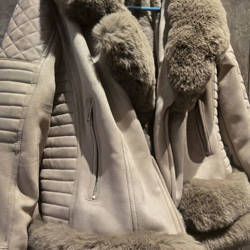 Jacket gray with eco fur and lining new, size L