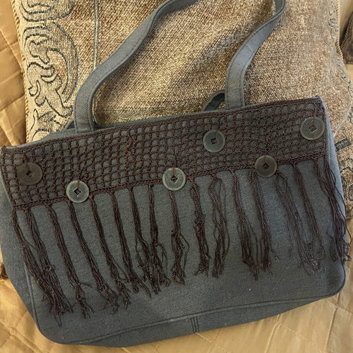 Denim bag with fringes like new, gray handbag
