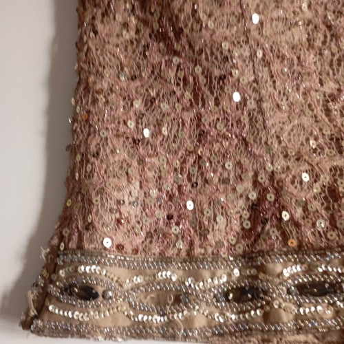 Handmade silk blouse with beads and sequins, S/M, beige, made in France