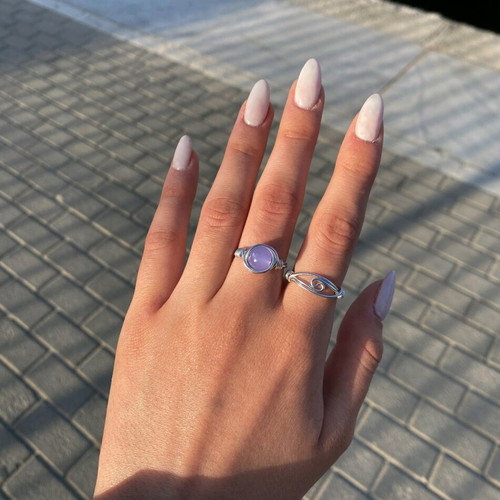 Stainless steel ring with purple stone new, handmade