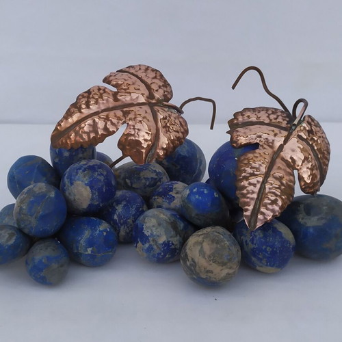 Vintage Lapis Lazuli grape decoration with copper leaves, 1970s, like new
