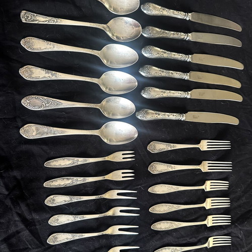 Vintage Soviet Cutlery Set 24 Pieces Used, Silver-Plated Melchior USSR 1970s