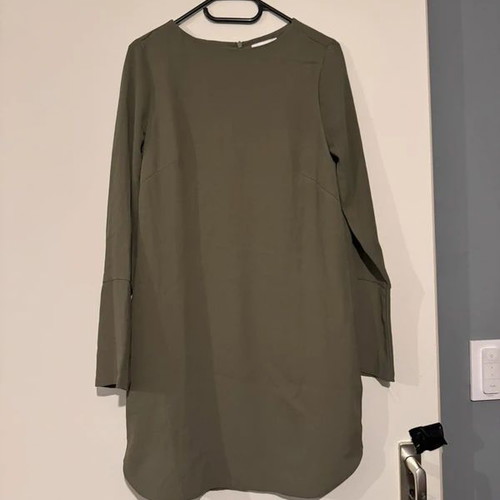 H&M khaki green shirt dress with zip collar, size 36/S