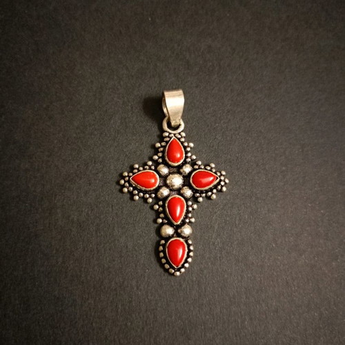 Red coral cross pendant