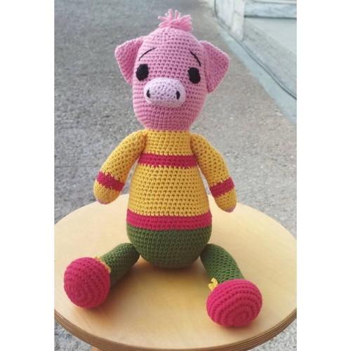 Handmade amigurumi pig crochet toy