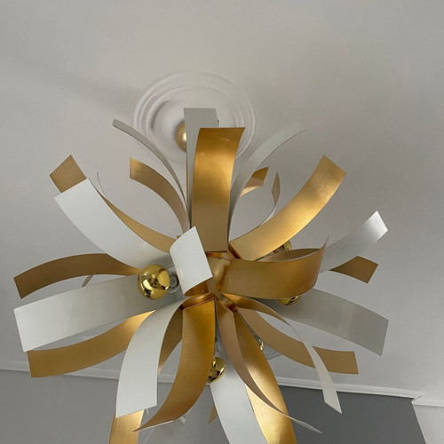 Ceiling light 9-light like new, white-gold with height adjustment