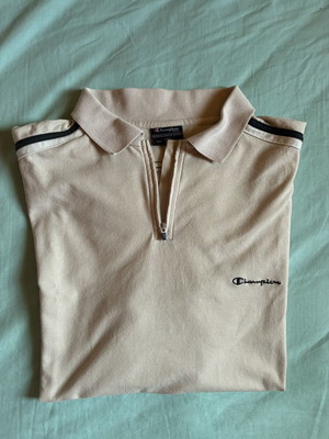 Champion Beige Pique Cotton Quarter Zip Polo Shirt Large like new