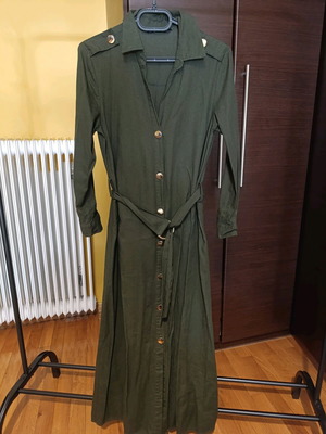 Zara dress new with linen and waist belt green