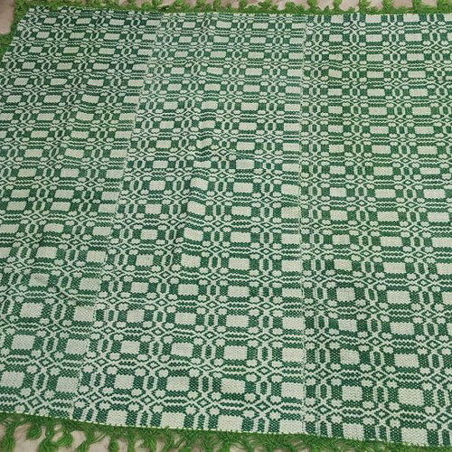 Handwoven Blanket with Traditional Green and Cream Pattern, Like New